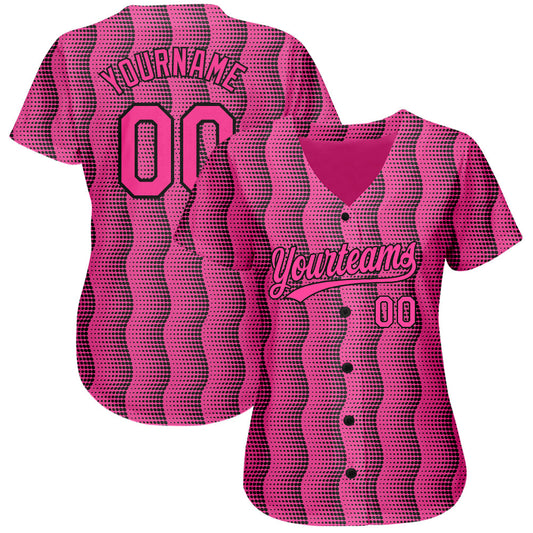 Custom Pink Pink-Black 3D Pattern Design Authentic Baseball Jersey - Sky-Custom
