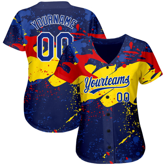 Custom Figure Royal-Gold 3D Pattern Design Authentic Baseball Jersey - Sky-Custom
