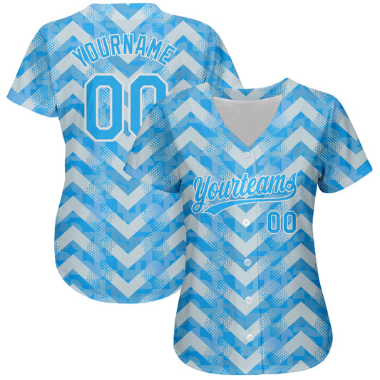 Custom Light Blue Light Blue-White 3D Pattern Design Authentic Baseball Jersey - Sky-Custom
