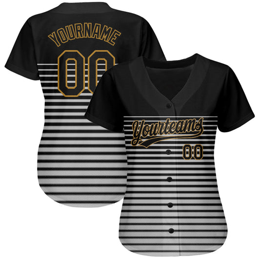 Custom Black Black Old Gold-Gray 3D Pattern Design Authentic Baseball Jersey - Sky-Custom