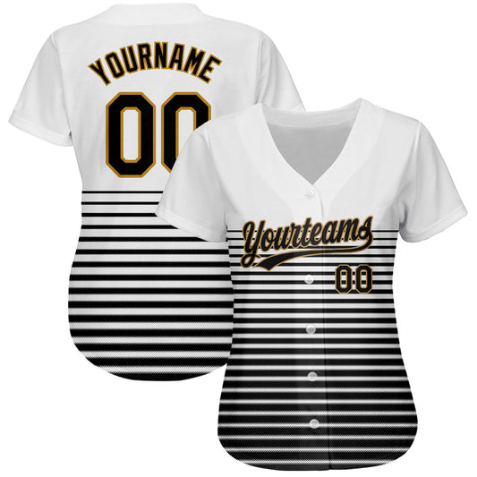 Custom White Black-Old Gold 3D Pattern Design Authentic Baseball Jersey - Sky-Custom