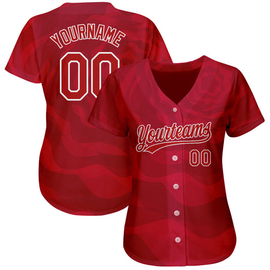 Custom Red Red-White 3D Pattern Design Authentic Baseball Jersey - Sky-Custom