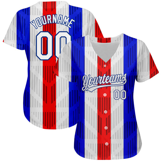 Custom White White Royal-Red 3D Pattern Design Authentic Baseball Jersey - Sky-Custom