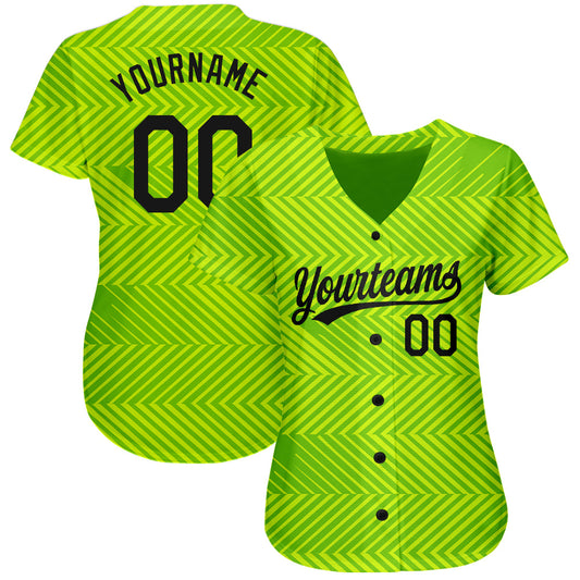 Custom Neon Green Black 3D Pattern Design Authentic Baseball Jersey - Sky-Custom