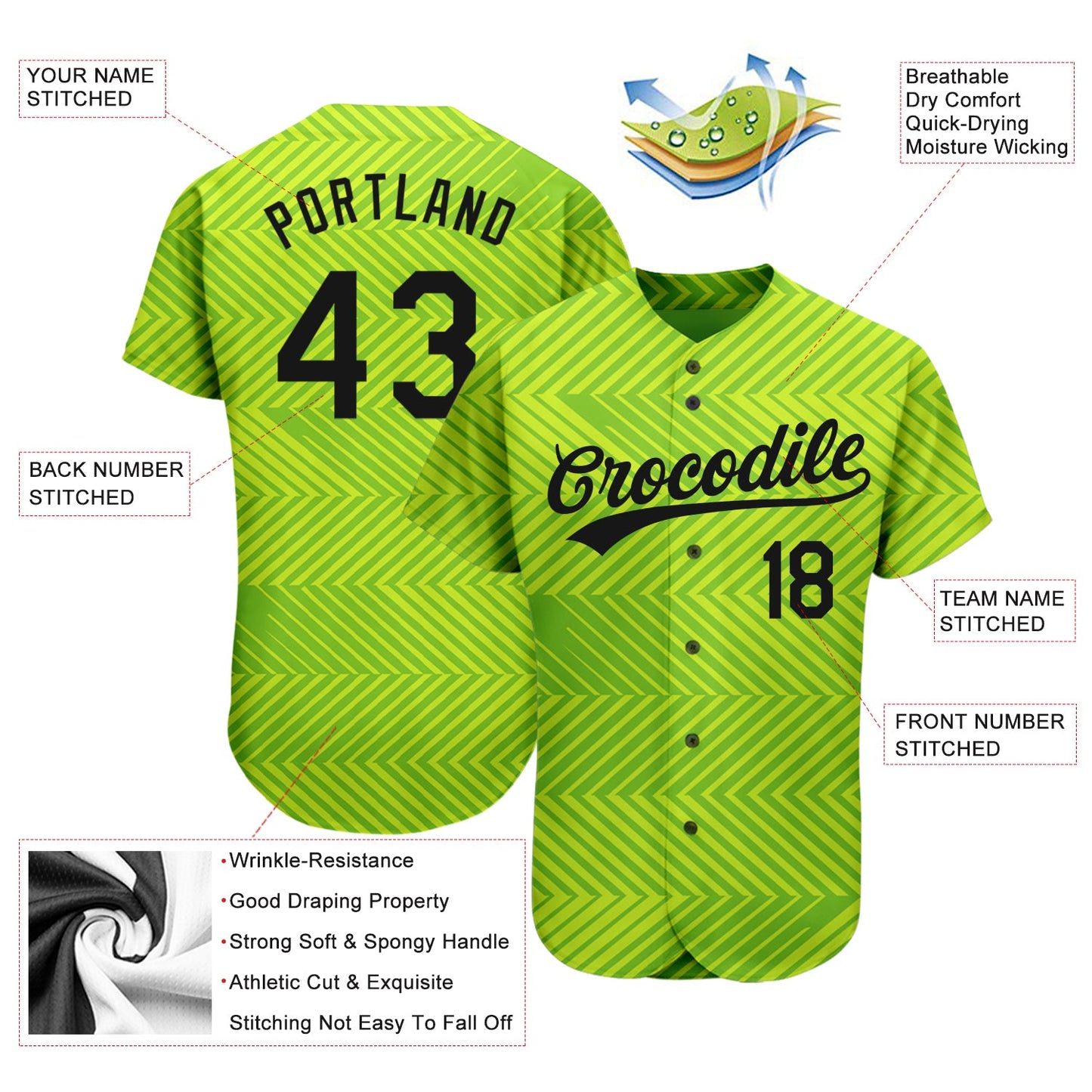 Custom Neon Green Black 3D Pattern Design Authentic Baseball Jersey - Sky-Custom
