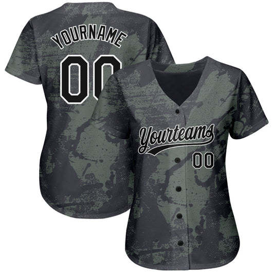 Custom Olive Black-White 3D Pattern Design Authentic Salute To Service Baseball Jersey - Sky-Custom