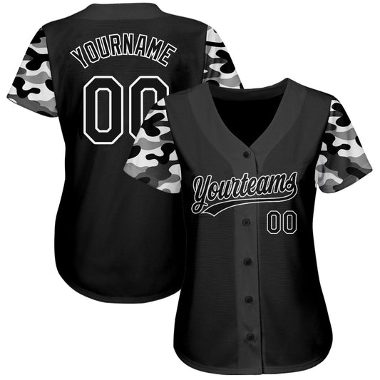 Custom Black Black-Camo 3D Pattern Design Authentic Baseball Jersey - Sky-Custom