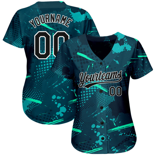 Custom Green Green-Aqua 3D Pattern Design Authentic Baseball Jersey - Sky-Custom