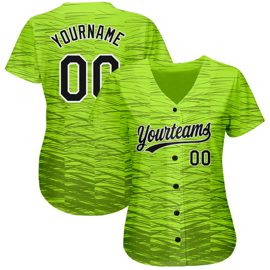 Custom Neon Green Black-White 3D Pattern Design Authentic Baseball Jersey - Sky-Custom