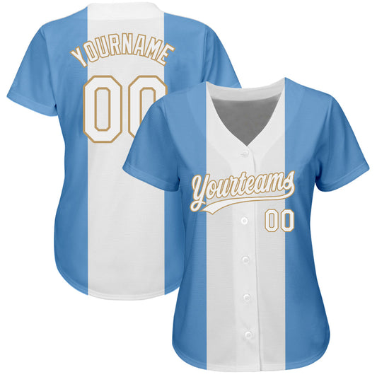 Custom Light Blue White-Old Gold 3D Argentinian Flag Authentic Baseball Jersey - Sky-Custom