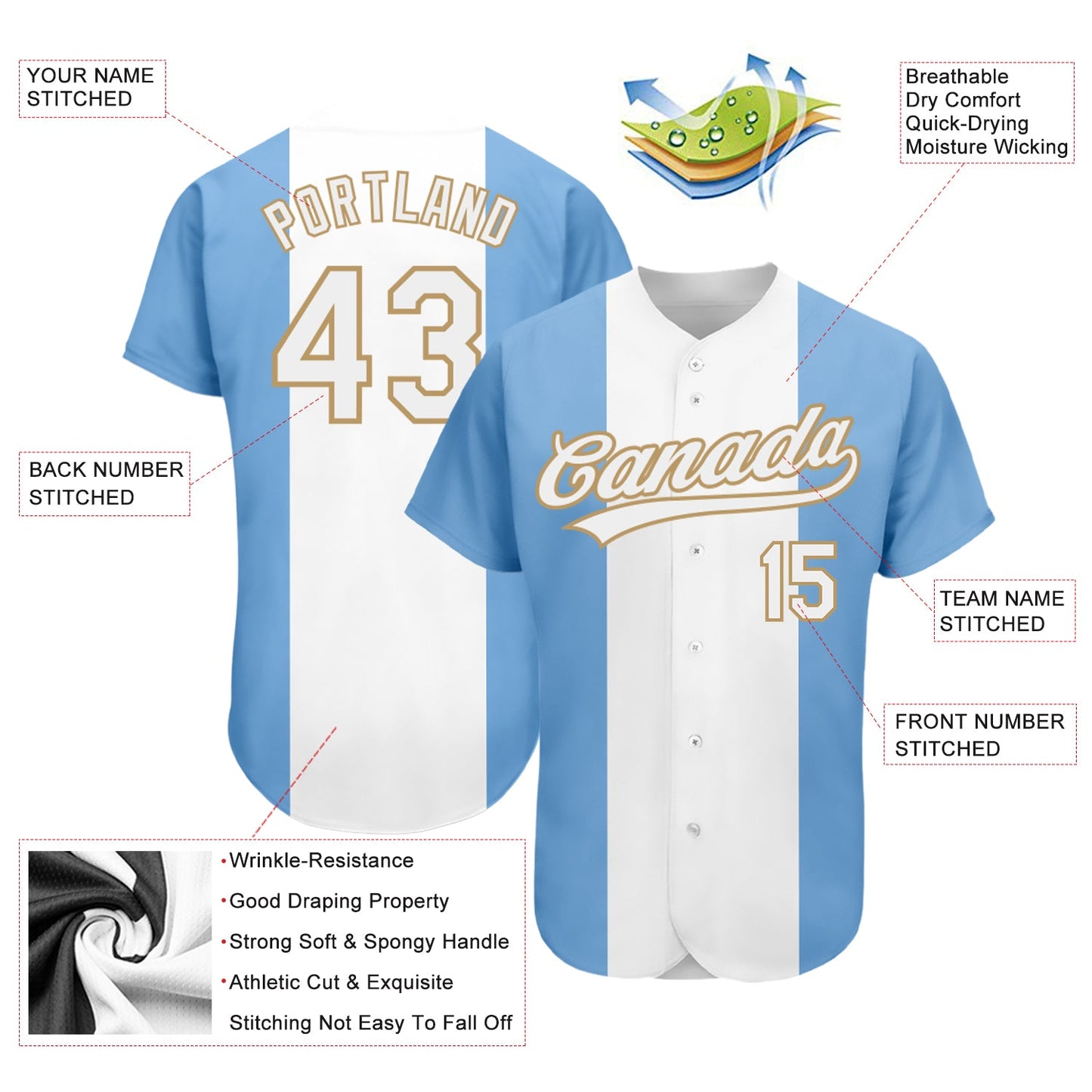 Custom Light Blue White-Old Gold 3D Argentinian Flag Authentic Baseball Jersey - Sky-Custom