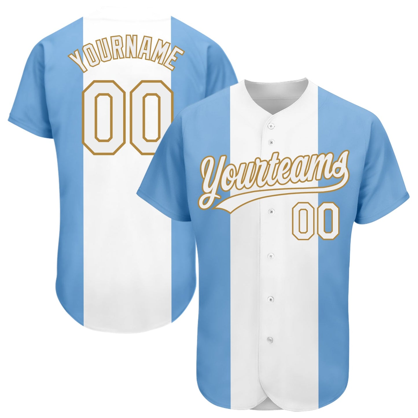Custom Light Blue White-Old Gold 3D Argentinian Flag Authentic Baseball Jersey - Sky-Custom