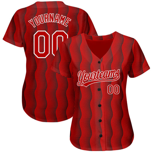Custom Red Red-White 3D Pattern Design Authentic Baseball Jersey - Sky-Custom