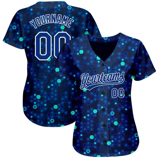Custom Navy Royal-Aqua 3D Pattern Design Authentic Baseball Jersey - Sky-Custom