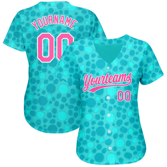 Custom Aqua Pink-White 3D Pattern Design Authentic Baseball Jersey - Sky-Custom