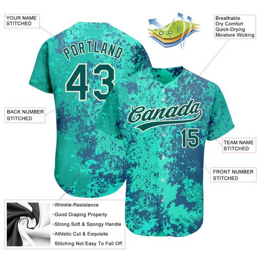 Custom Teal Midnight Green-Cream 3D Pattern Design Authentic Baseball Jersey - Sky-Custom