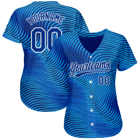 Custom Light Blue Royal-White 3D Pattern Design Authentic Baseball Jersey - Sky-Custom