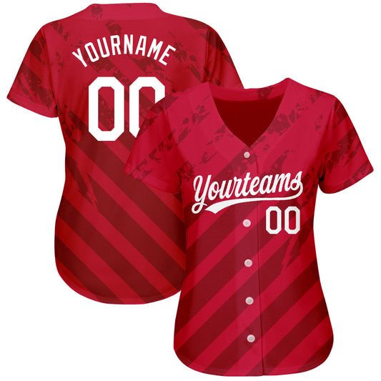 Custom Red White 3D Pattern Design Authentic Baseball Jersey - Sky-Custom