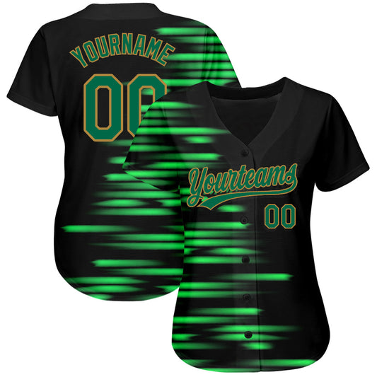 Custom Black Kelly Green-Old Gold 3D Pattern Design Authentic Baseball Jersey - Sky-Custom