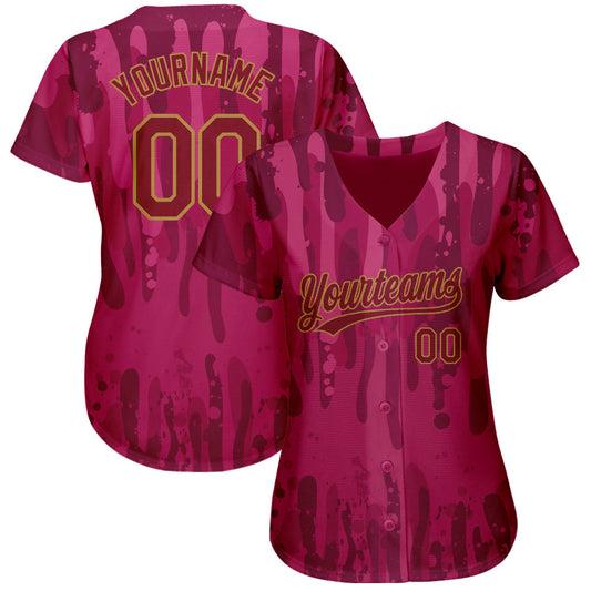 Custom Crimson Crimson-Old Gold 3D Pattern Design Authentic Baseball Jersey - Sky-Custom