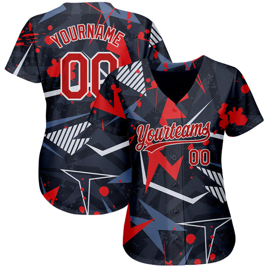 Custom Black Red-White 3D Pattern Design Authentic Baseball Jersey - Sky-Custom