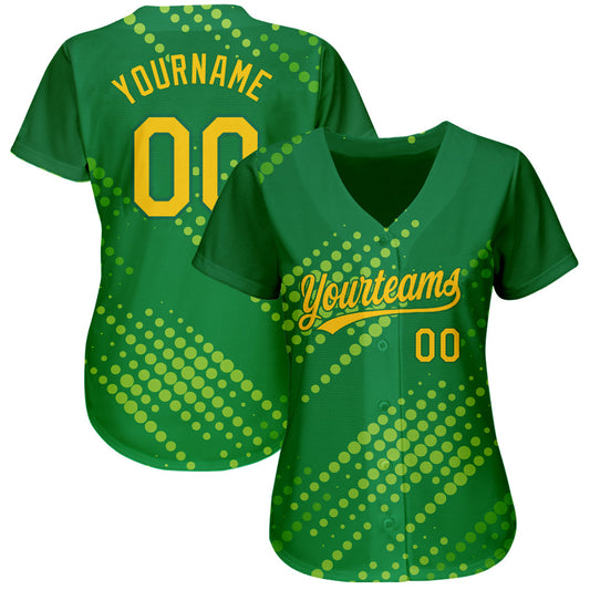 Custom Neon Green Gold-Kelly Green 3D Pattern Design Authentic Baseball Jersey - Sky-Custom