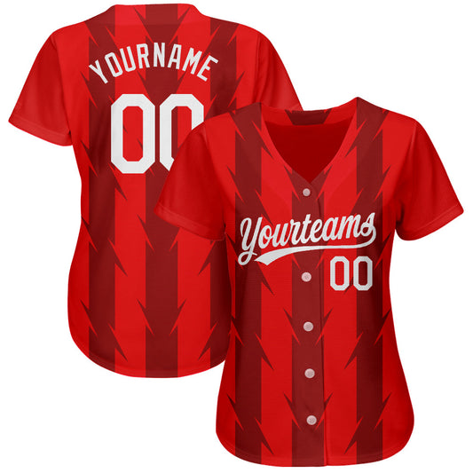 Custom Red White 3D Pattern Design Authentic Baseball Jersey - Sky-Custom