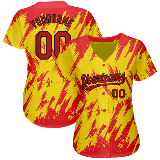 Custom Gold Red-Black 3D Pattern Design Authentic Baseball Jersey - Sky-Custom