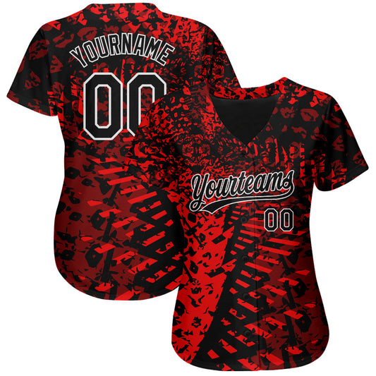 Custom Red Black-White 3D Pattern Design Authentic Baseball Jersey - Sky-Custom