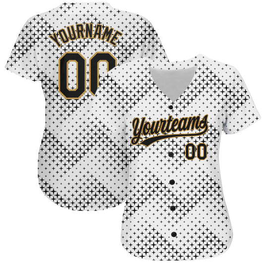 Custom White Black-Old Gold 3D Pattern Design Authentic Baseball Jersey - Sky-Custom