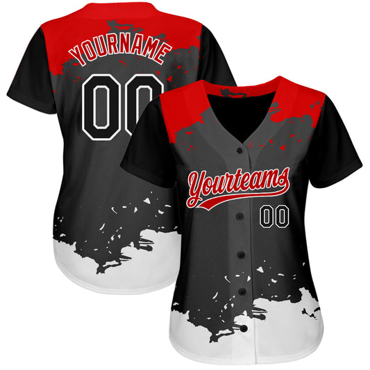 Custom Black Black-Red 3D Pattern Design Authentic Baseball Jersey - Sky-Custom