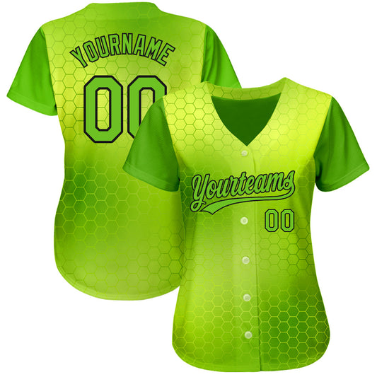 Custom Neon Green Neon Green-Black 3D Pattern Design Authentic Baseball Jersey - Sky-Custom