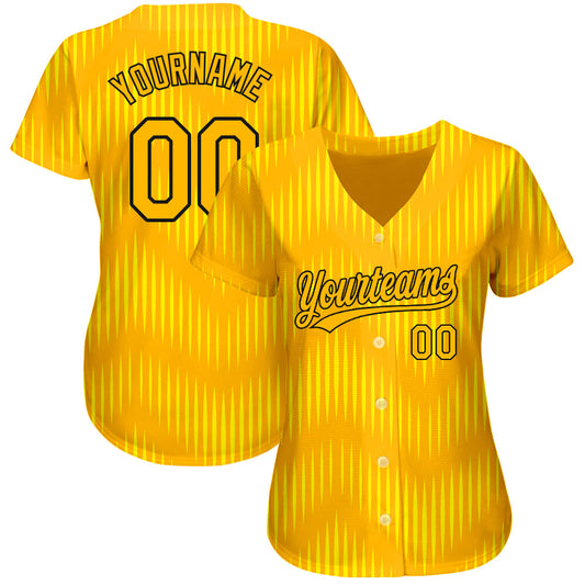 Custom Gold Gold-Black 3D Pattern Design Authentic Baseball Jersey - Sky-Custom