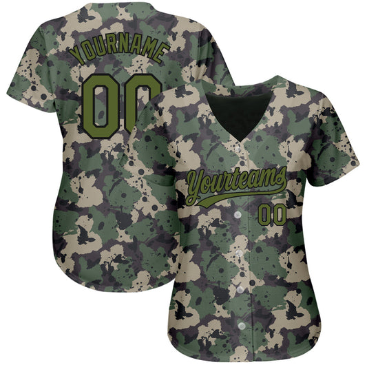 Custom Camo Olive-Black 3D Pattern Design Authentic Salute To Service Baseball Jersey - Sky-Custom