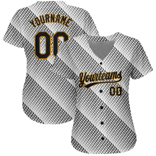 Custom White Black-Old Gold 3D Pattern Design Authentic Baseball Jersey - Sky-Custom