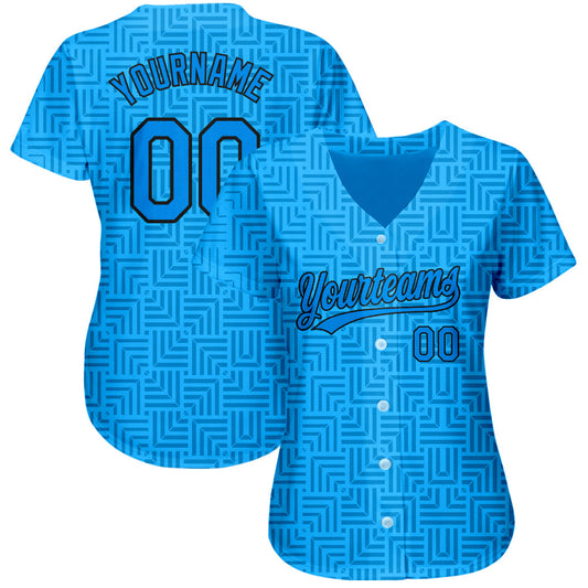 Custom Blue Blue-Black 3D Pattern Design Authentic Baseball Jersey - Sky-Custom