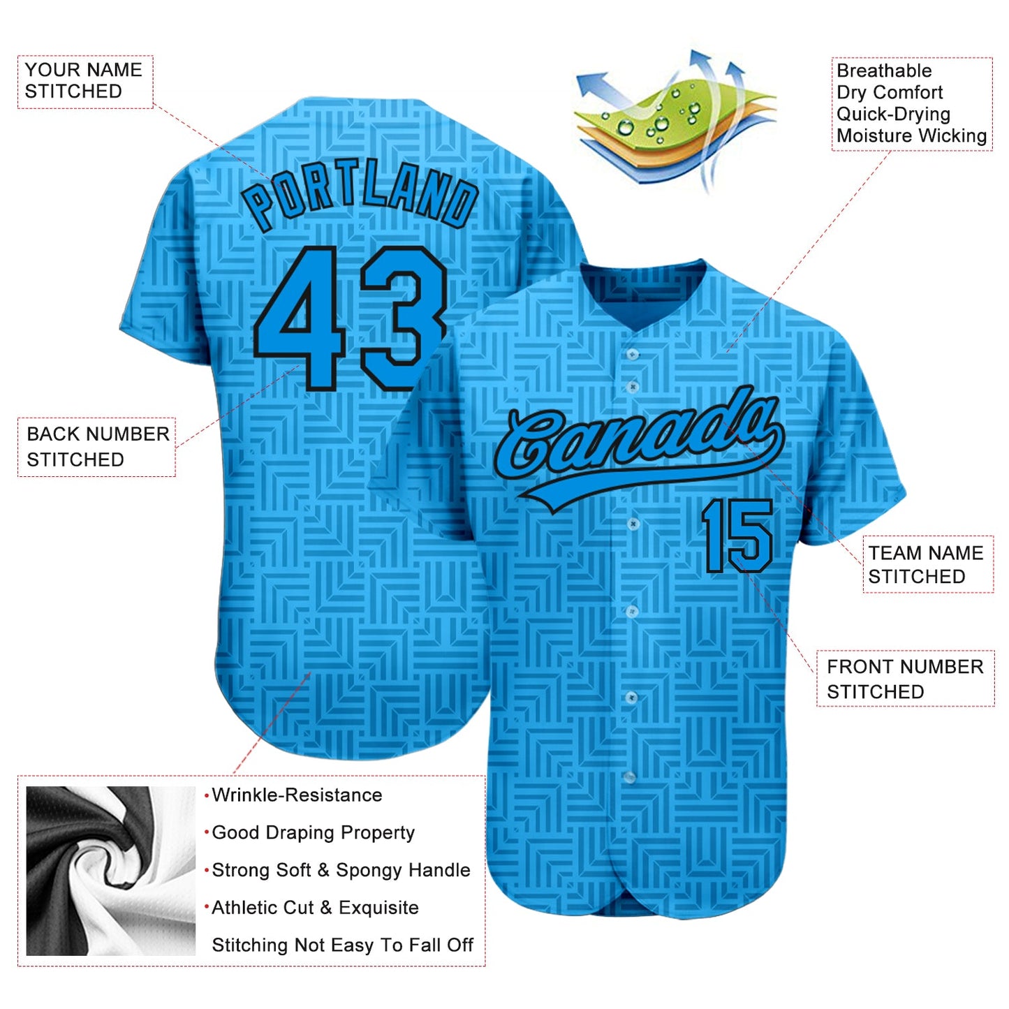 Custom Blue Blue-Black 3D Pattern Design Authentic Baseball Jersey - Sky-Custom