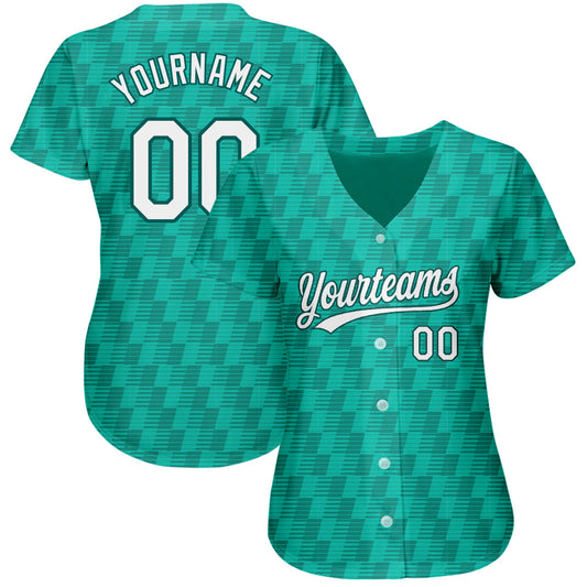 Custom Kelly Green White-Black 3D Pattern Design Authentic Baseball Jersey - Sky-Custom