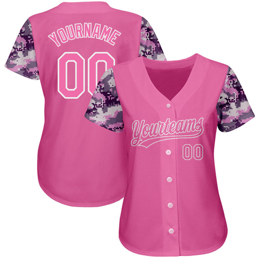 Custom Pink Pink-Camo 3D Pattern Design Authentic Baseball Jersey - Sky-Custom