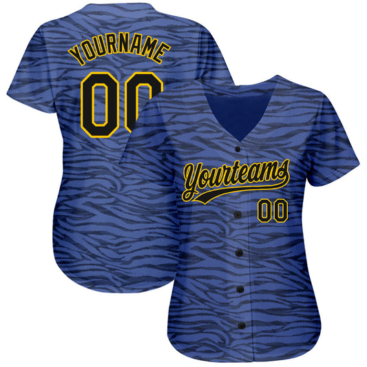 Custom Light Blue Black-Gold 3D Pattern Design Authentic Baseball Jersey - Sky-Custom