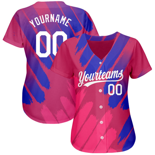 Custom Pink White-Royal 3D Pattern Design Authentic Baseball Jersey - Sky-Custom