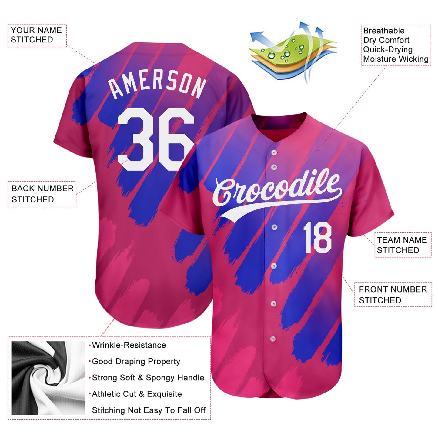 Custom Pink White-Royal 3D Pattern Design Authentic Baseball Jersey - Sky-Custom