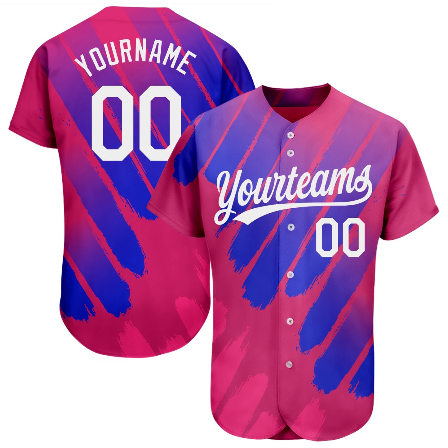 Custom Pink White-Royal 3D Pattern Design Authentic Baseball Jersey - Sky-Custom