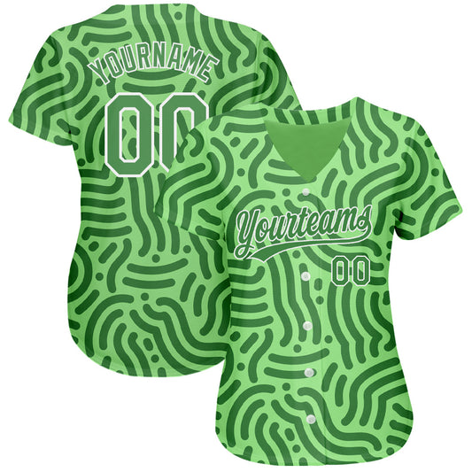 Custom Neon Green Kelly Green-White 3D Pattern Design Authentic Baseball Jersey - Sky-Custom