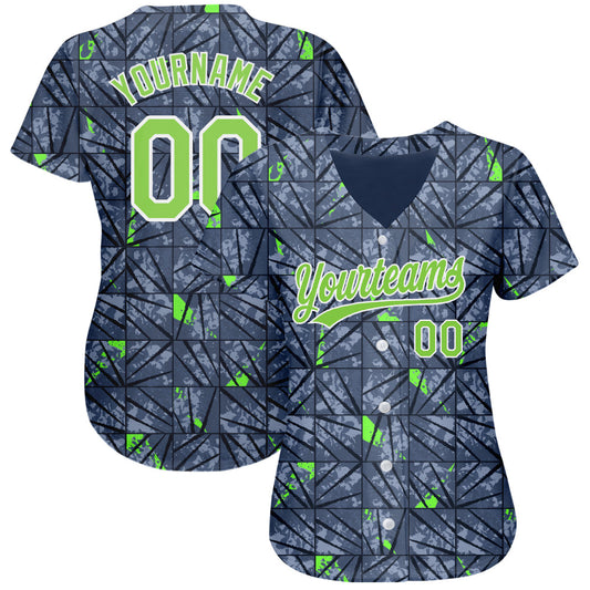 Custom Gray Neon Green-Black 3D Pattern Design Authentic Baseball Jersey - Sky-Custom