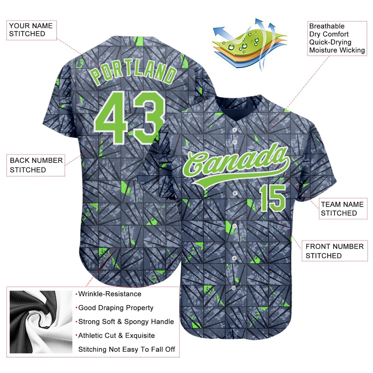 Custom Gray Neon Green-Black 3D Pattern Design Authentic Baseball Jersey - Sky-Custom