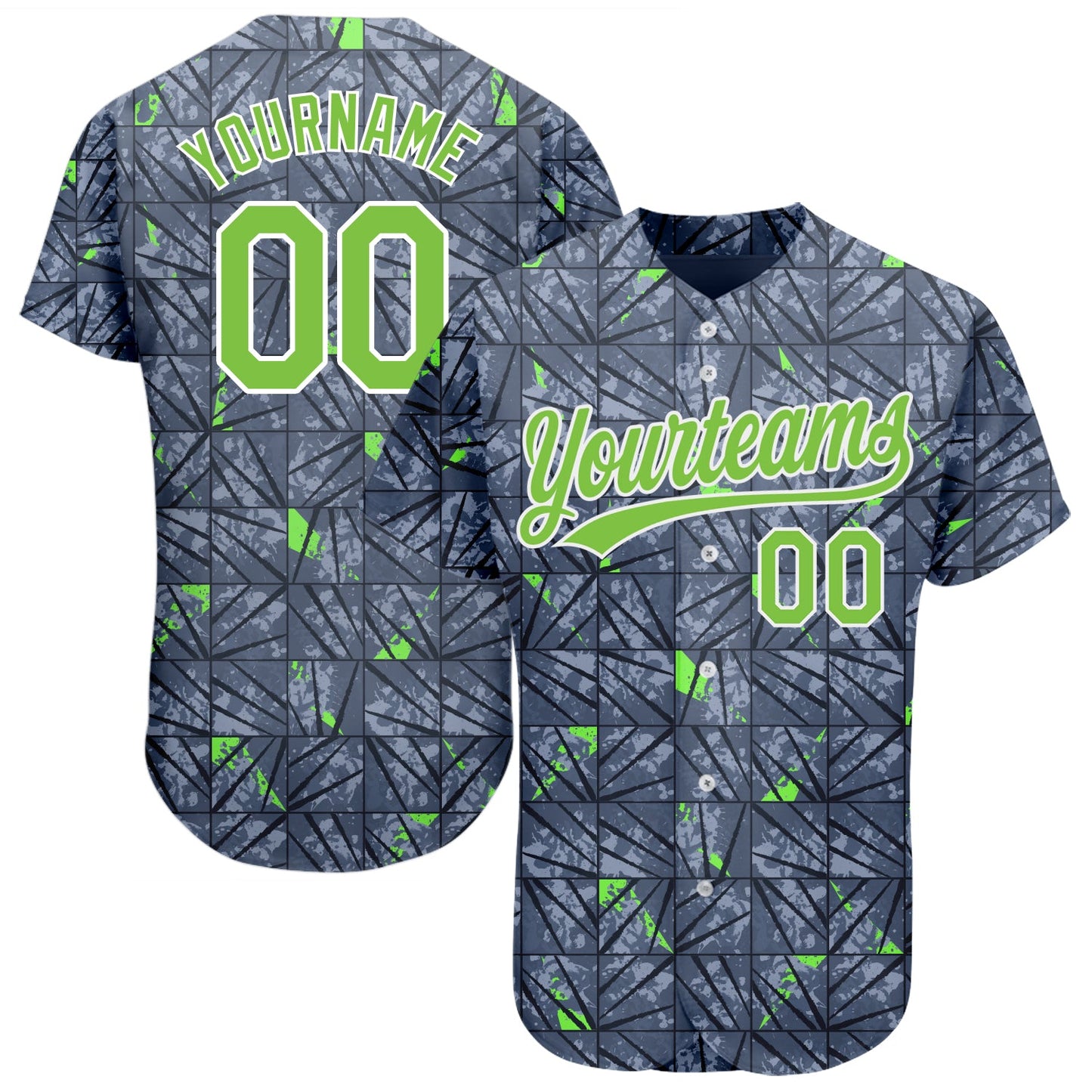 Custom Gray Neon Green-Black 3D Pattern Design Authentic Baseball Jersey - Sky-Custom