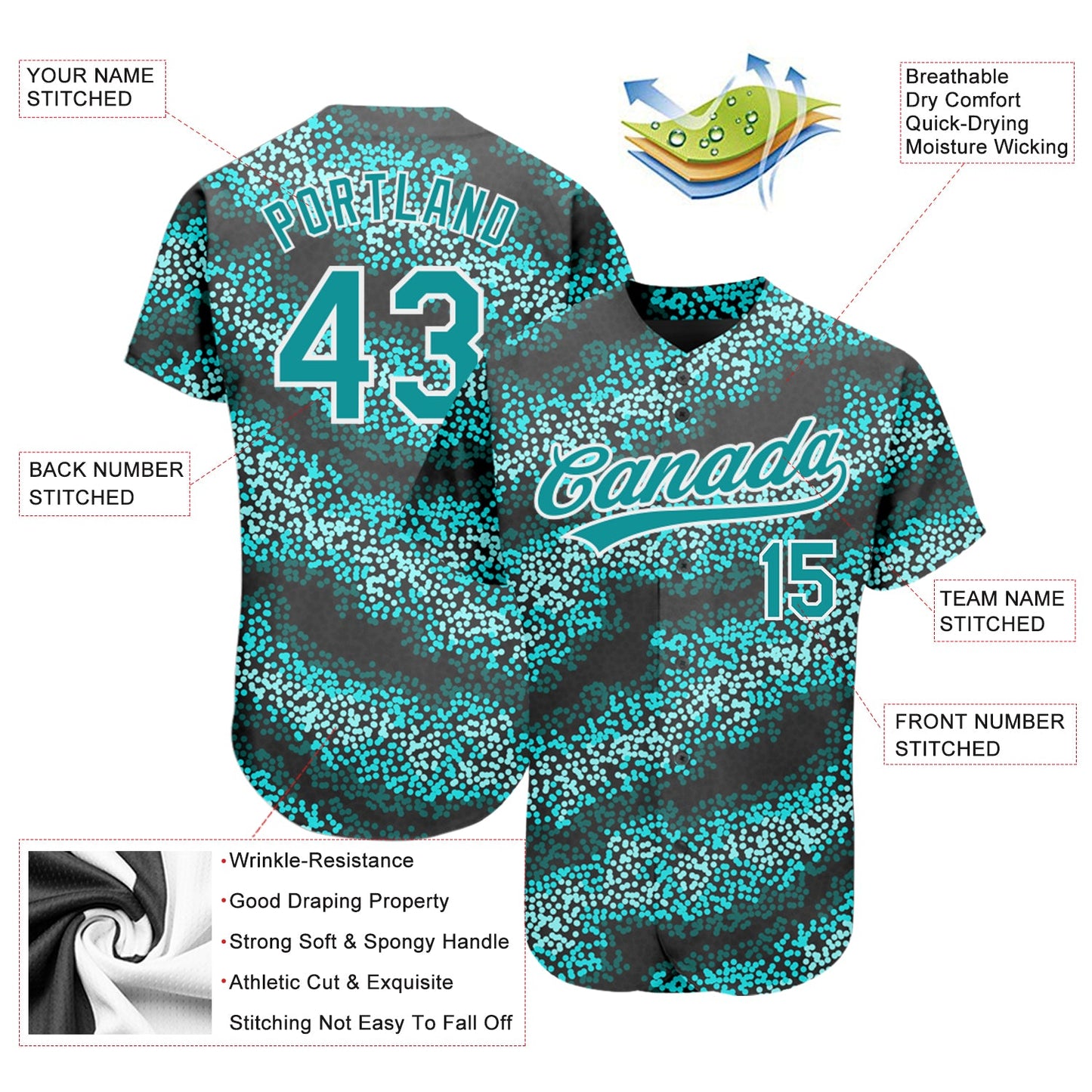 Custom Teal Teal-Black 3D Pattern Design Authentic Baseball Jersey - Sky-Custom