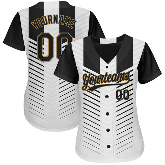 Custom White Black-Old Gold 3D Pattern Design Authentic Baseball Jersey - Sky-Custom