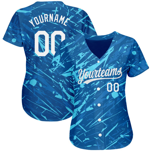 Custom Royal White-Light Blue 3D Pattern Design Authentic Baseball Jersey - Sky-Custom
